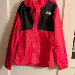 The North Face Kids Red and Black Hooded Rain Jacket